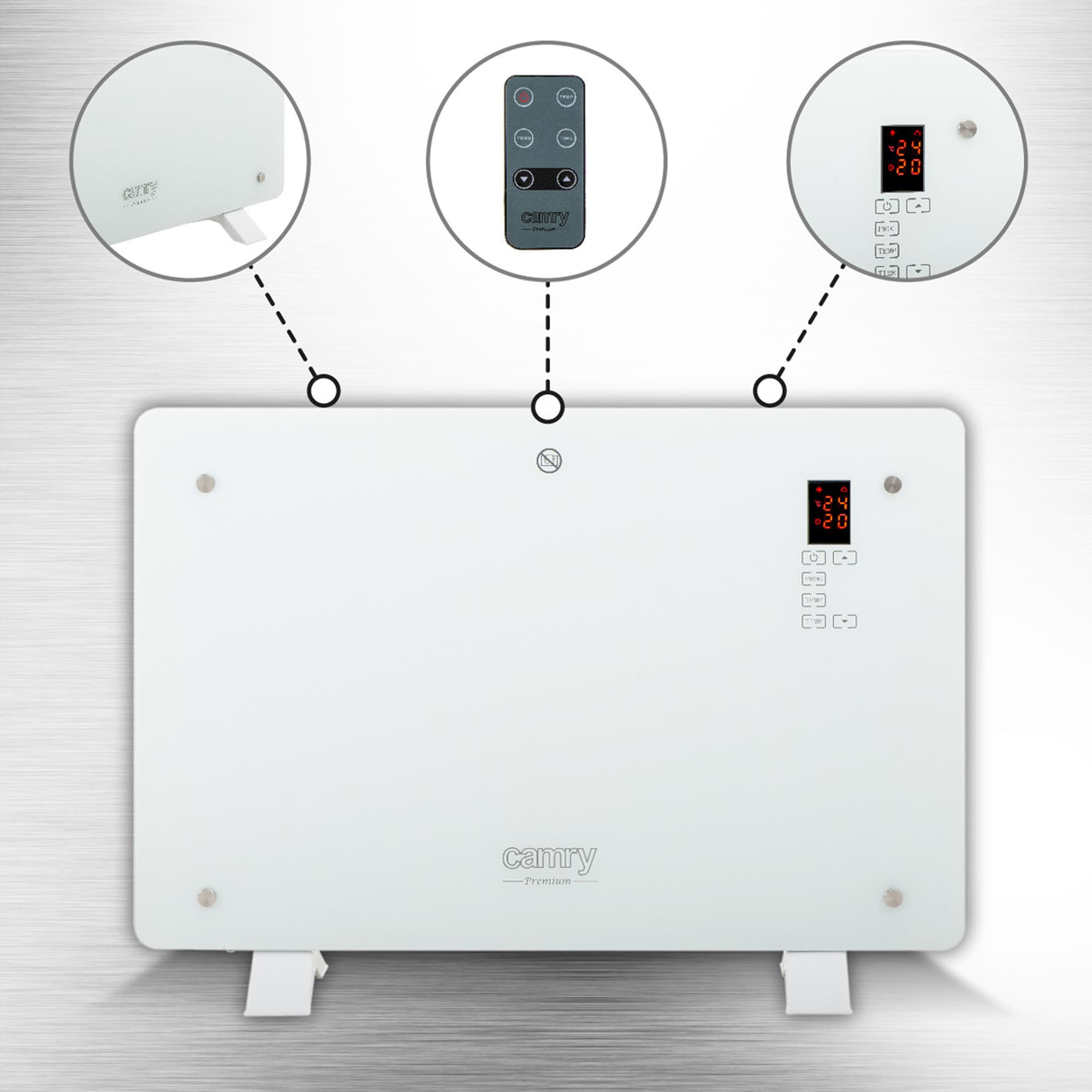 Convecteur en verre LCD Space Heat avec télécommande, surface en verre esthétique