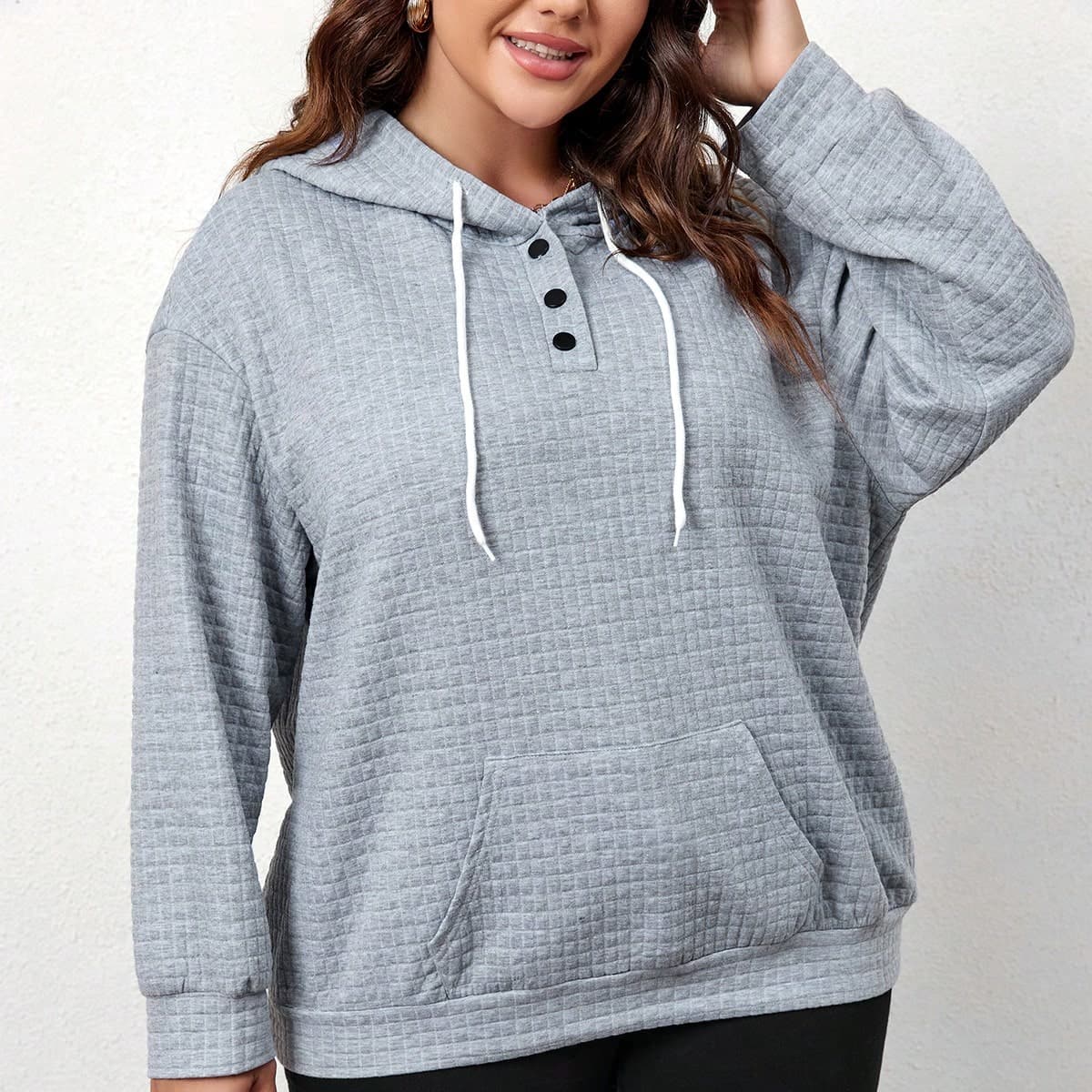 Sweat-shirt À Capuche Avec Textures Pour Femmes Grandes Tailles