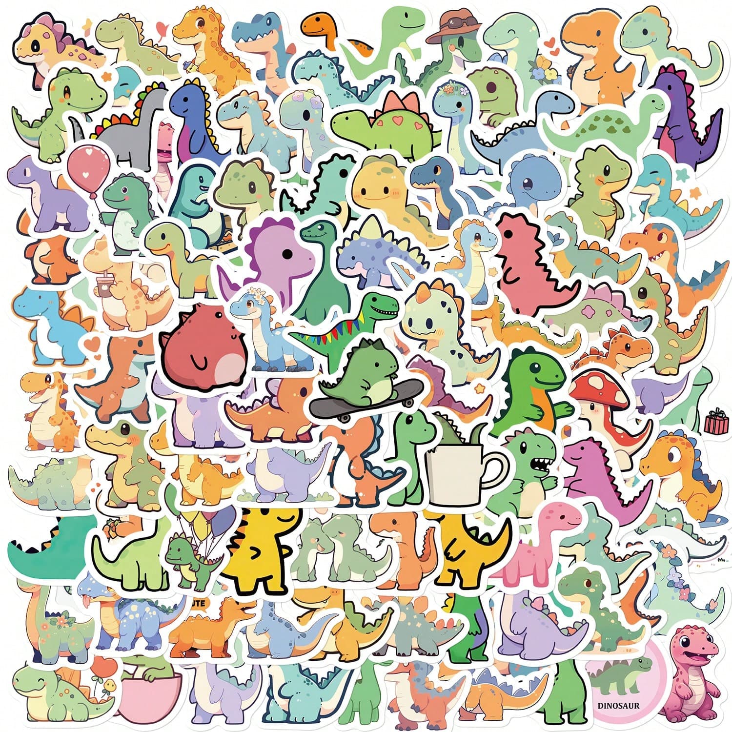 100 pièces Autocollants de dinosaure en vinyle imperméables, Scrapbook, Journaling, Ordinateur portable, Pare-chocs, Planche à roulettes,